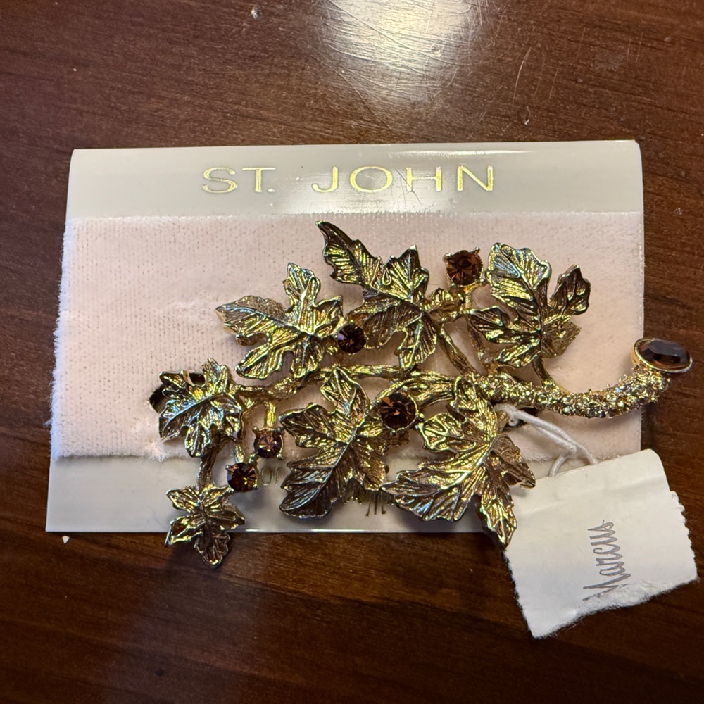 St. John Gold and Brown Leaf Brooch